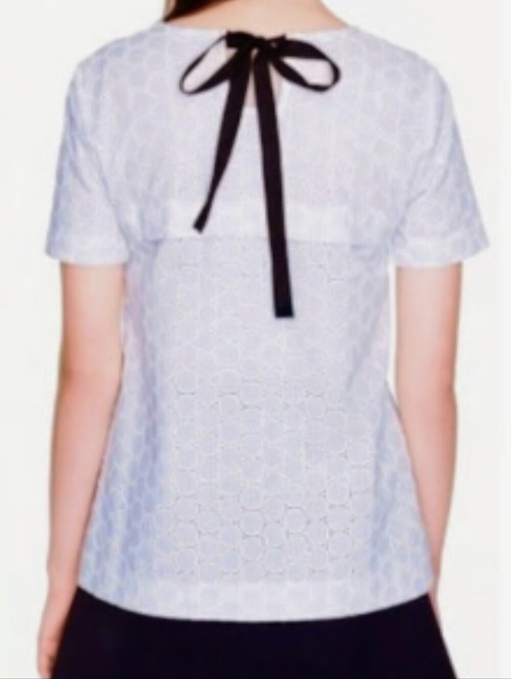 J.Crew Seersucker Circle Eyelet Ribbon-Tie Blouse Size 0